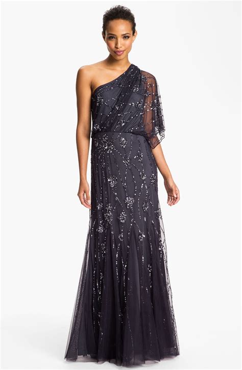 adrianna papell one shoulder beaded dress|adrianna papell lace midi dress.